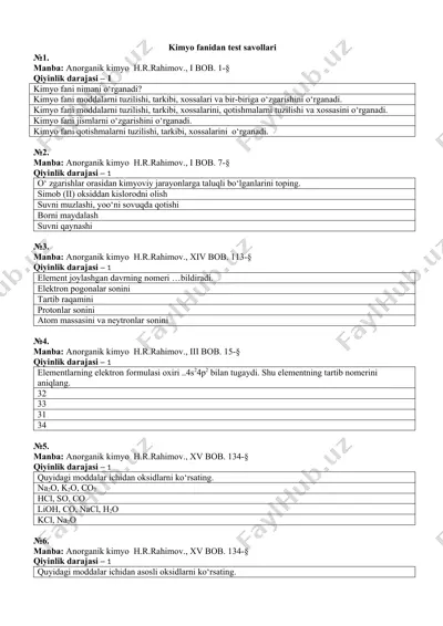 kimyo fanidan test savollari — DOC