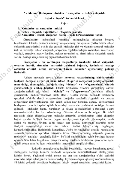 boshqaruv hisobida “xarajatlar - ishlab chiqarish hajmi - foyda” ko‘rsatkichlari — DOC