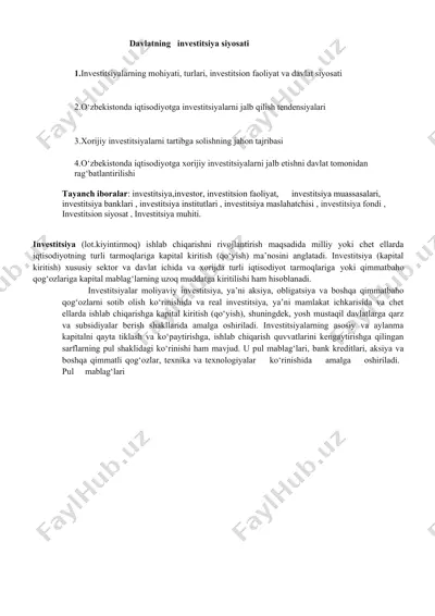 investitsiya siyosati — DOC