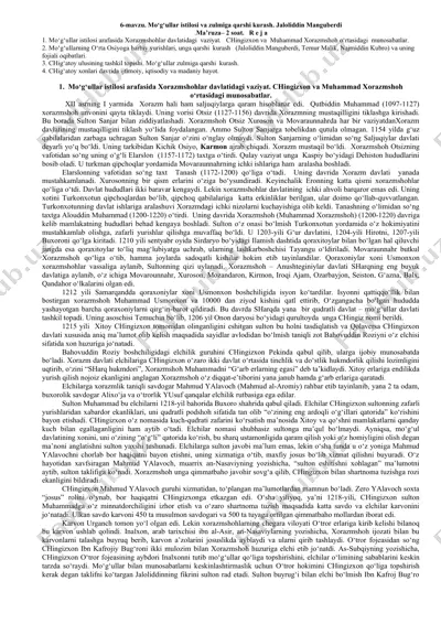 mo‘g‘ullar istilosi va zulmiga qarshi kurash — DOC