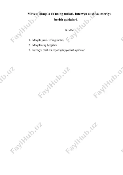 maqola va uning turlari. intervyu olish va intervyu berish qoidalari — DOCX