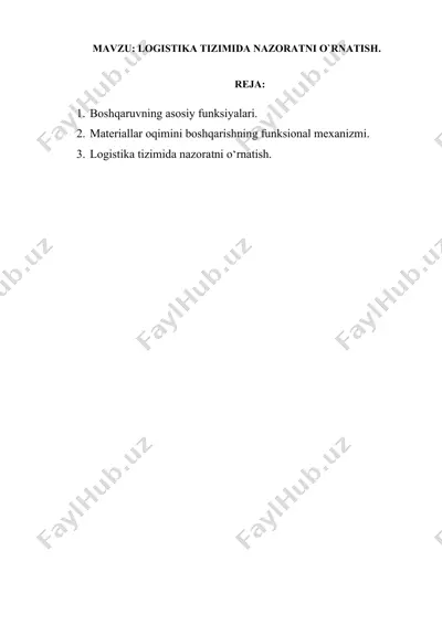 logistika tizimida nazoratni o‘rnating — DOCX
