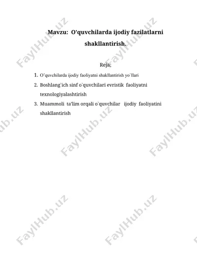 o'quvchilarda ijodiy fazilatlarni shakllantirish — DOC