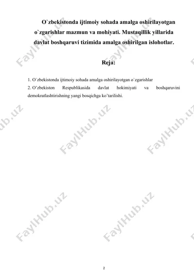 o`zbekistonda ijtimoiy sohada amalga oshirilayotgan o`zgarishlar — DOCX
