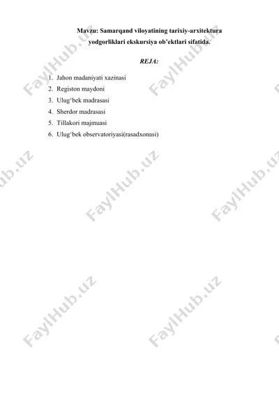 samarqand viloyatining tarixiy-arxitektura yodgorliklari — DOCX
