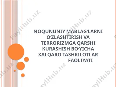 noqununiy mablag’larni o’zlashtirish va terrorizmga qarshi kurashish bo’yicha xalqaro tashkilotlar faoliyati — PPTX