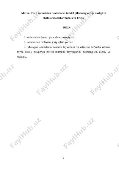 animatsion dastur yaratish texnologiyasi — DOCX