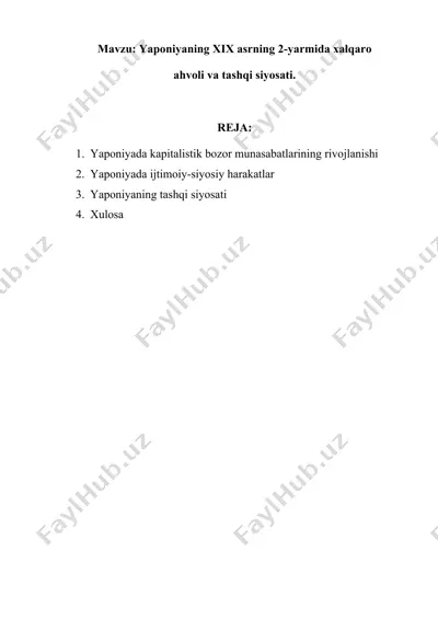 yaponiyaning kapitalistik bozor munosabatlarining rivojlanishi — DOCX