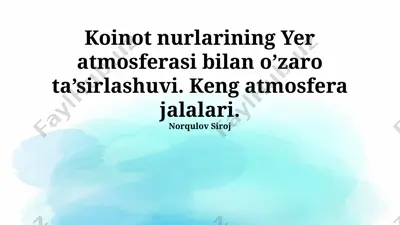 koinot nurlarining yer atmosferasi bilan o’zaro ta’sirlashuvi. keng atmosfera jalalari — PPTX