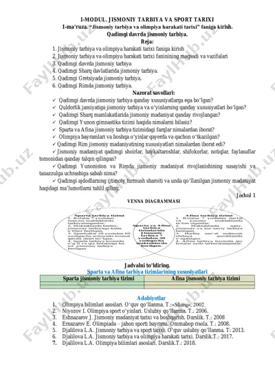 i-modul. jismoniy tarbiya va sport tarixi — PDF