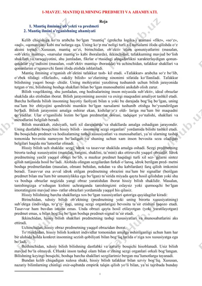mantiq ilmini o‘rganishning ahamiyati — DOCX