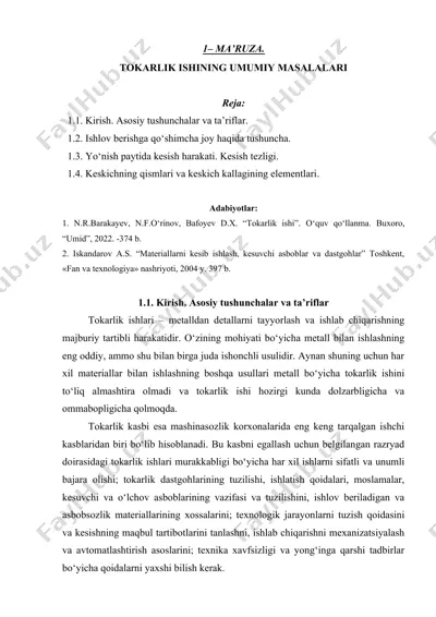 tokarlik ishining umumiy masalalari — DOCX