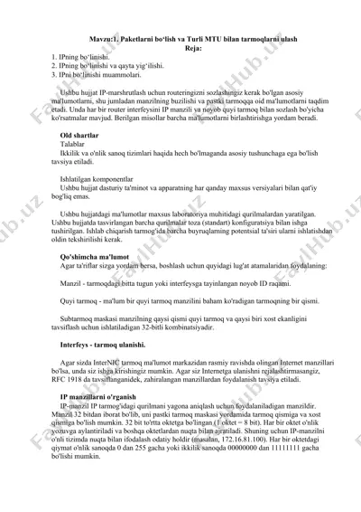ip-marshrutlash uchun routeringizni sozlash ma'lumotlari — DOCX