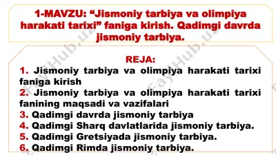 jismoniy tarbiya va olimpiya harakati tarixi — PPTX