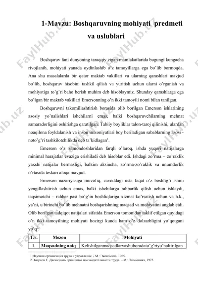 boshqaruvning mohiyati predmeti va uslublari — DOCX
