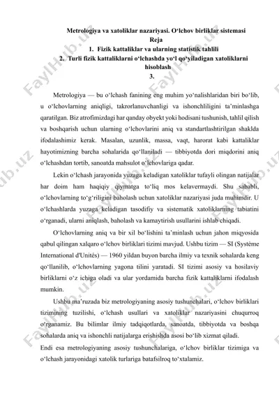 metrologiya va xatoliklar nazariyasi: o‘lchov birliklar sistemasi — DOCX