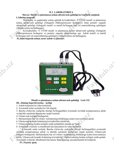 metall va plastmassa uchun ultratovush qalinligi leeb 332 — DOCX