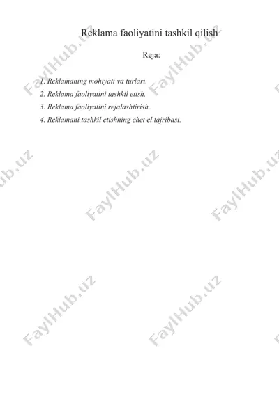 reklama faoliyatini tashkil qilish — DOCX