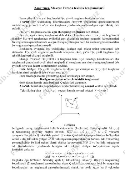 fazoda tekislik tenglamalari — DOC