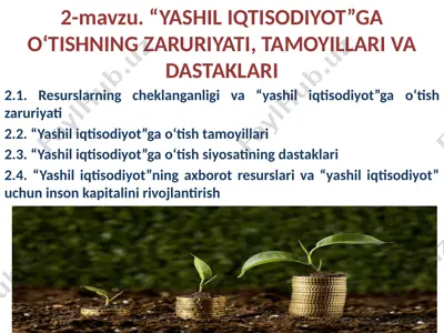 yashil iqtisodiyotga qo‘tishning zaruriyati, tamoyillari va dastaklari — PPTX