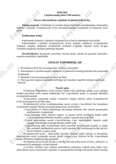 informatikani o'qitishda rivojlantiruvchi ta'lim — DOC