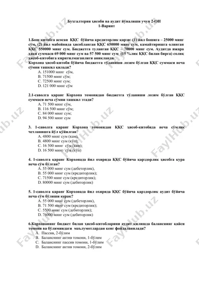 buxgalteriya hisobi va audit yo'nalishi uchun 2-on — DOCX