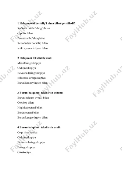 halqum tekshirish usullari — DOC