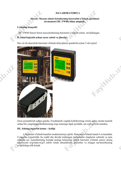hc-tw80 simsiz beton haroratini o'lchash qurilmasi — DOCX