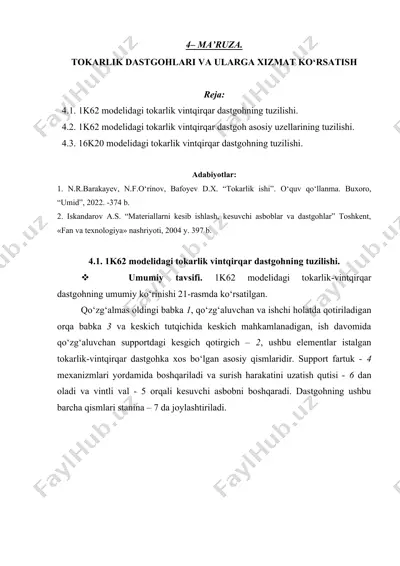 1k62 modelidagi tokarlik vintqirqar dastgoh — DOCX