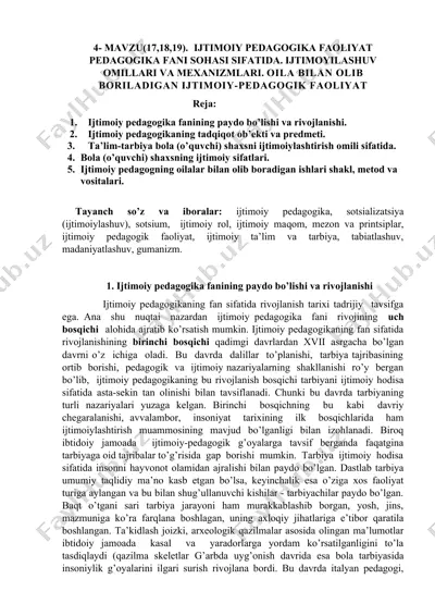 ijtimoiy pedagogika fanining paydo bo’lishi va rivojlanishi — DOC