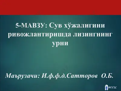 su'v xujo'ligini rivojlanstirishda lizingning urni — PPT