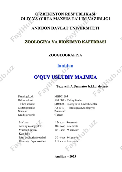 zoogeografiya o'quv uslubiy majmuasi — DOC