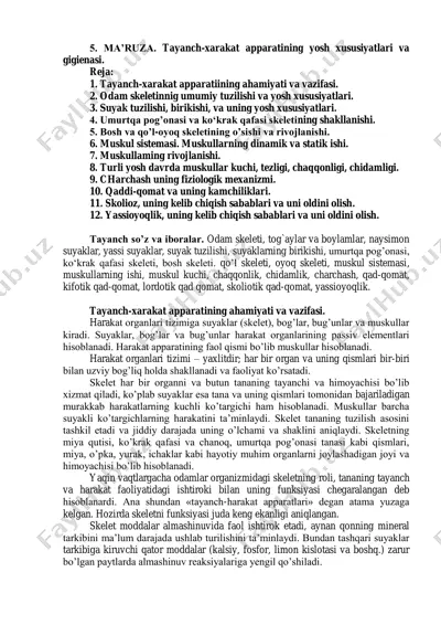 tayanch-xarakat apparatining yosh xususiyatlari va gigienasi — PDF