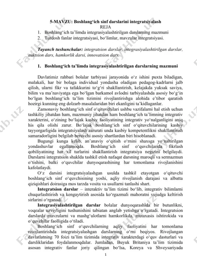 boshlang‘ich sinf darslarini integratsiyalash — DOC