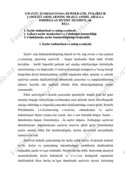 o'zbekistonda demokratik fuqarolik jamiyati asoslari va siyosiy islahotlar — PDF