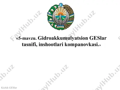 gidroakkumulyatsion geslar tasnifi, inshootlari kompanovkasi — PPTX