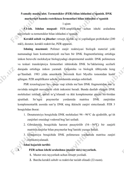 pzr amplifikator uchun ishchi aralashma tayyorlash va termotsikler bilan ishlash — DOCX