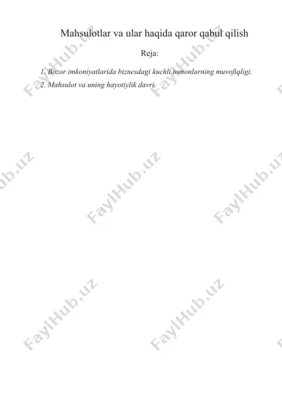 mahsulotlar va ular haqida qaror qabul qilish — DOCX