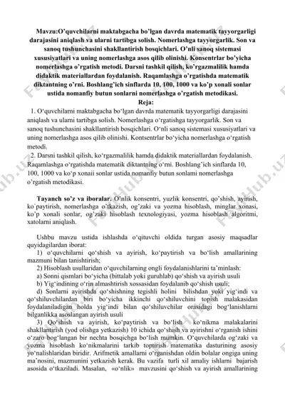 matematika darslarida sonlar va sanoqlarni tartibga solish metodikasi — DOCX