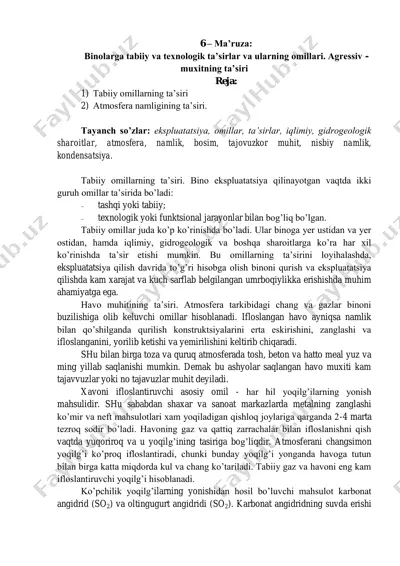 binolarga tabiiy va texnologik ta’sirlar va ularning omillari. agressiv - muxitning ta’siri — PDF