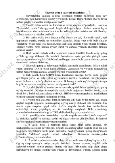o‘tkir respirator virusi (orvi) bilan kasallangan bolalar parvarishi — DOCX