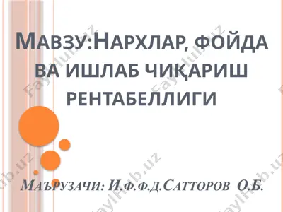 narxlar va foydavachi qarindoshlik rentabelligi — PPTX