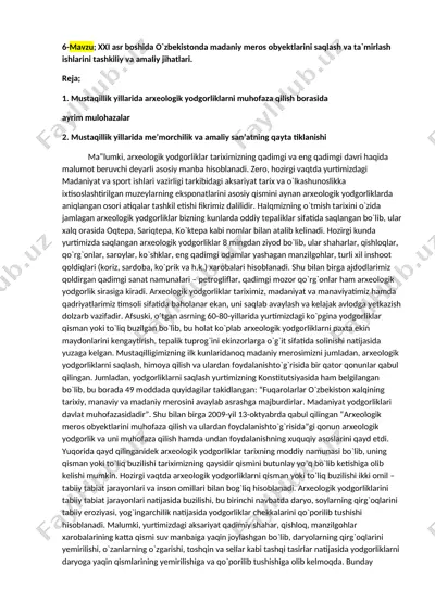 arxeologik yodgorliklar saqlash va ta`mirlash — DOCX