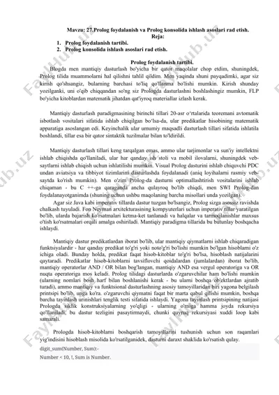 prolog foydalanish va prolog konsolida ishlash asoslari rad etish — DOCX