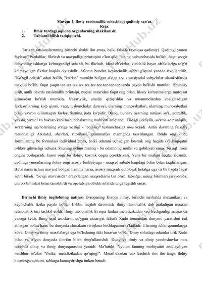 ilmiy ratsionallik sohasidagi qadimiy san'at — DOCX