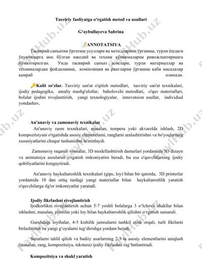 tasviriy faoliyatga oʻrgatish metod va usullari — DOCX
