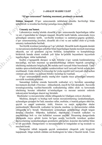 "slesarlik kasbi va xavfsizlik texnikasi" — DOCX