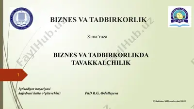 biznes va tadbirkorlikda tavakkalchilik — PPTX