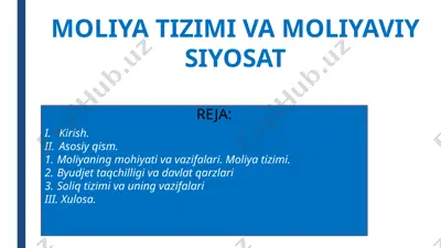 moliya tizimi va moliyaviy siyosat — PPTX