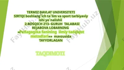 pedagogika fanining ilmiy tadqiqot metodlari — PPTX